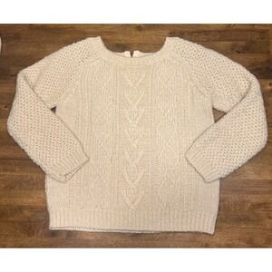 Cynthia Rowley Cable Knit Sweater Pullover Wool Blend Cream XL‎